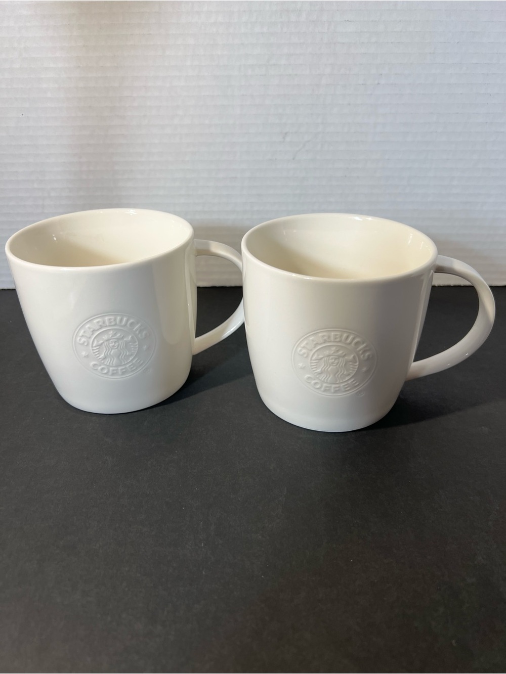 Starbucks 2009 New Bone China Embossed Siren Coffee Mugs Set of 2